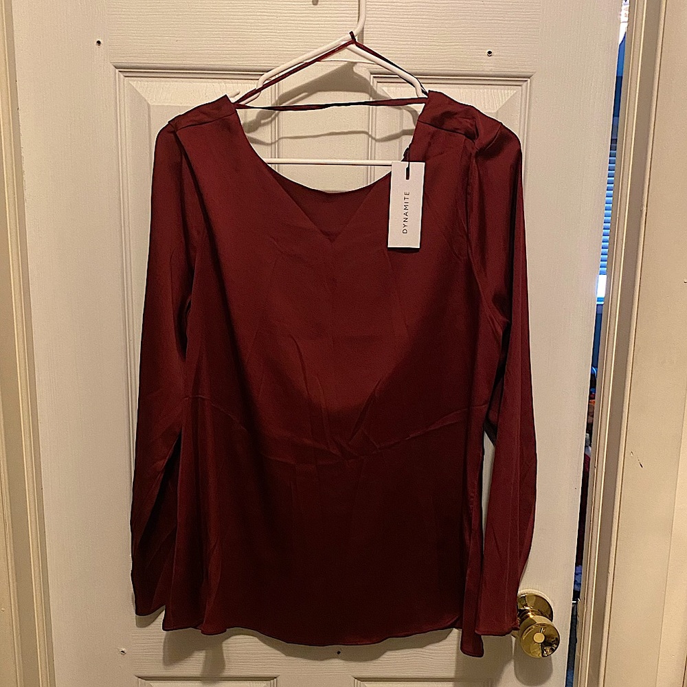 Dynamite Draped Back Satin Blouse